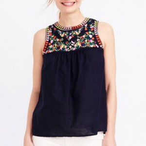 J. Crew Navy Embroidered Linen Sleeveless 2 Blouse